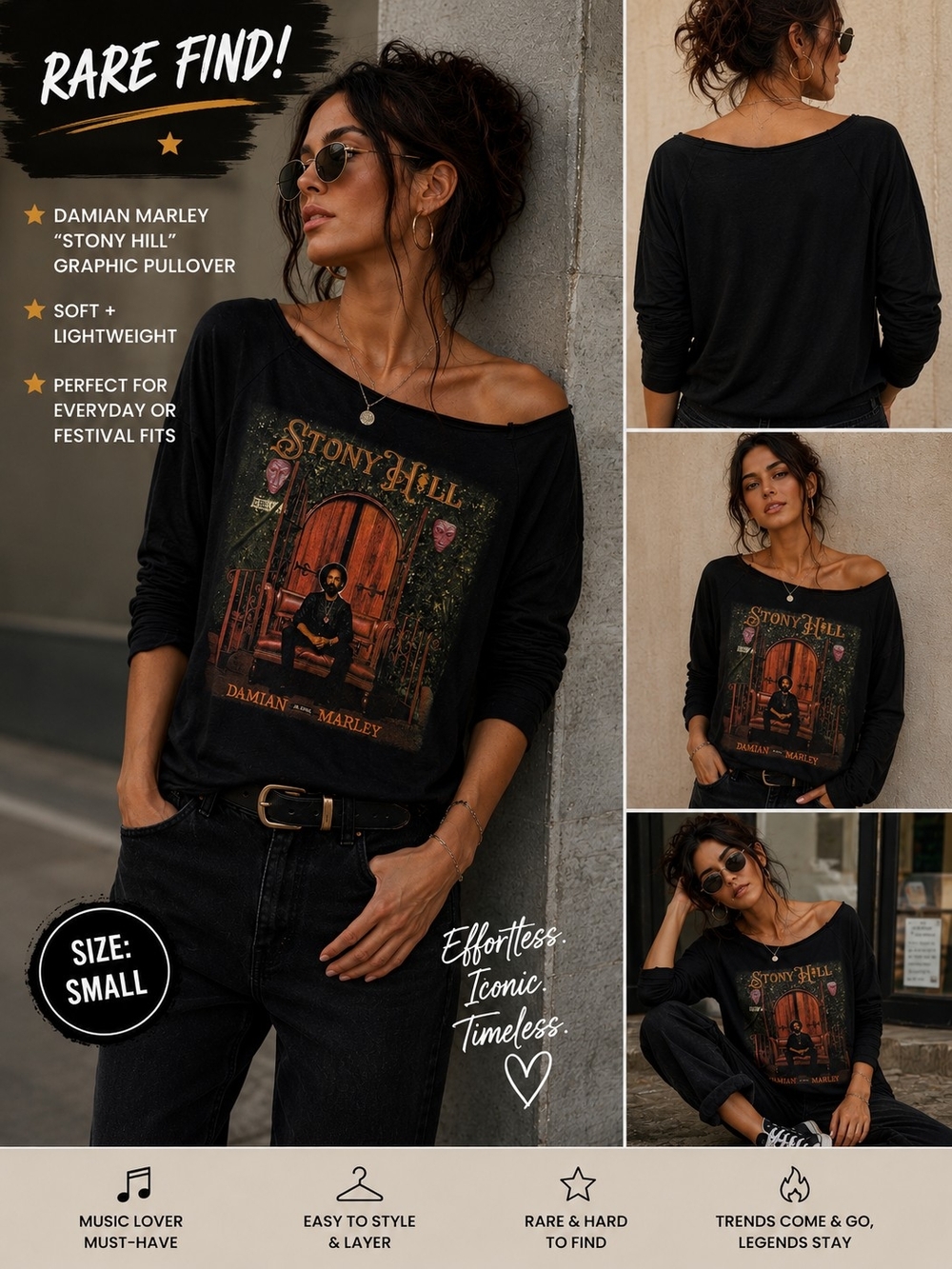 🔥 RARE Damian Marley “Stony Hill” Graphic Pullover | Reggae Streetwear Vibes 🔥